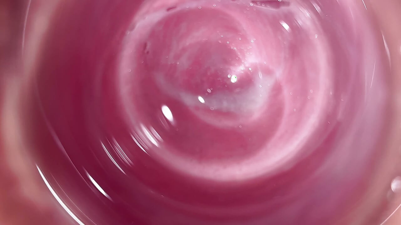 Camera deep inside Mia's teen creamy pussy