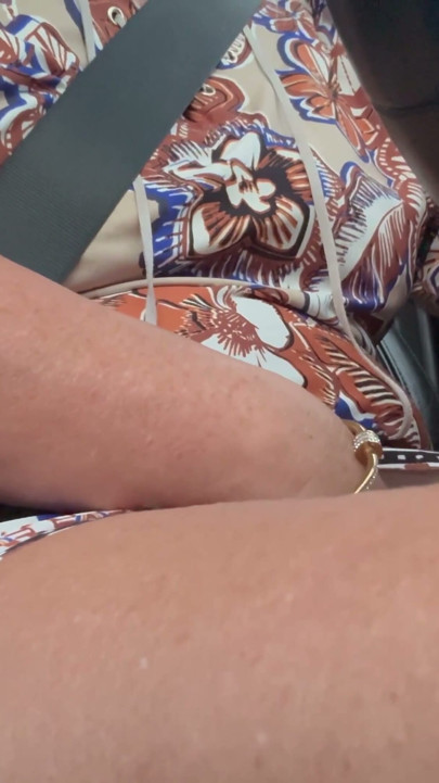 Beautiful wife gets horny in her car and puts her hand in her panties and rubs her pussy in public | Clip 2