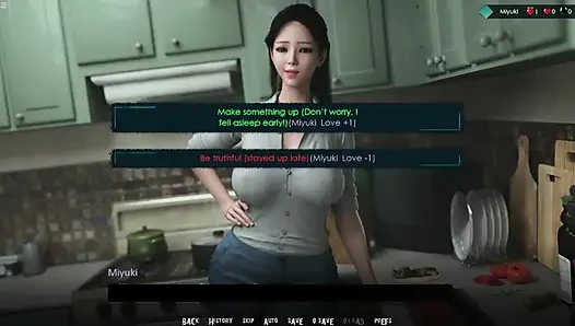 Japanese Stepmom Showing Big Boobs Cleavage While She Cooking In Kitchen