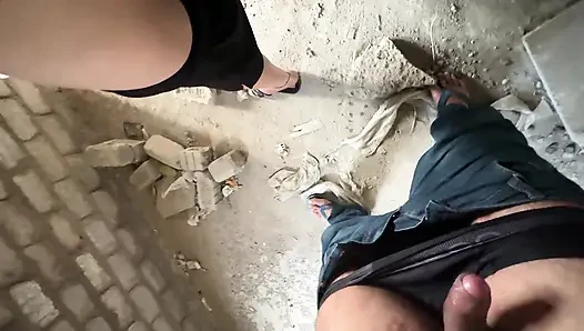 Outdoor sex in under construction building with cute girl, tight pussy sex