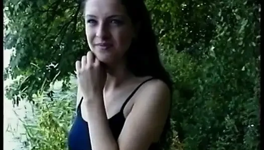 Brunette cutie gaping pussy at casting