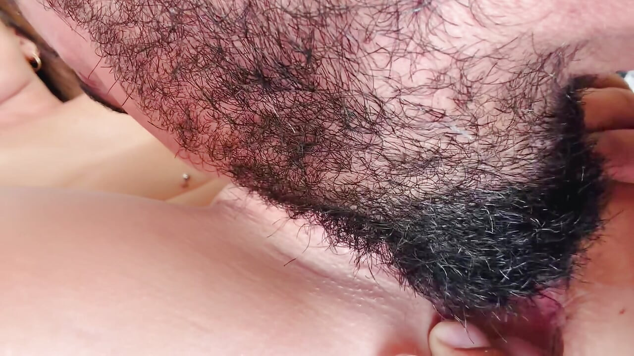 Bearded Guy Devours Wet Pussy in Extreme Close-Up - Intense Cunnilingus & Fingering Until She Cums Hard