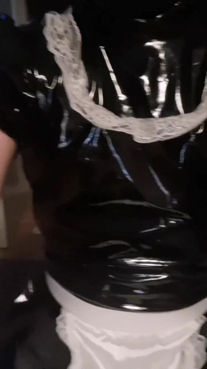 I'm black latex sissy maid boots and mask