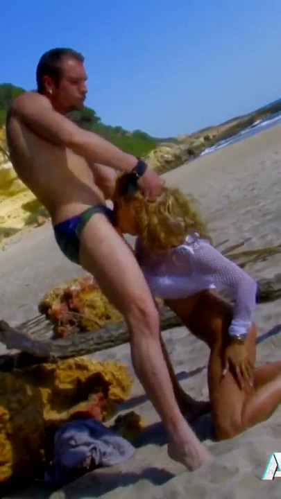 Cum in mouth after beach anal for a blond, busty Goddess | Clip 1