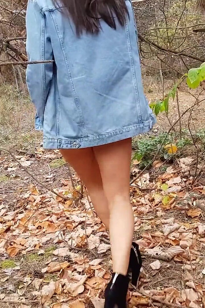 Outdoor Follow Horny Bunny with Sexy Legs in the Woods 4K