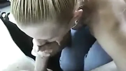 Hot blonde gives head in the car