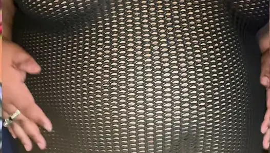 Net Dress Tease Short: Ebony SSBBW Shows off Curves in Net Dress