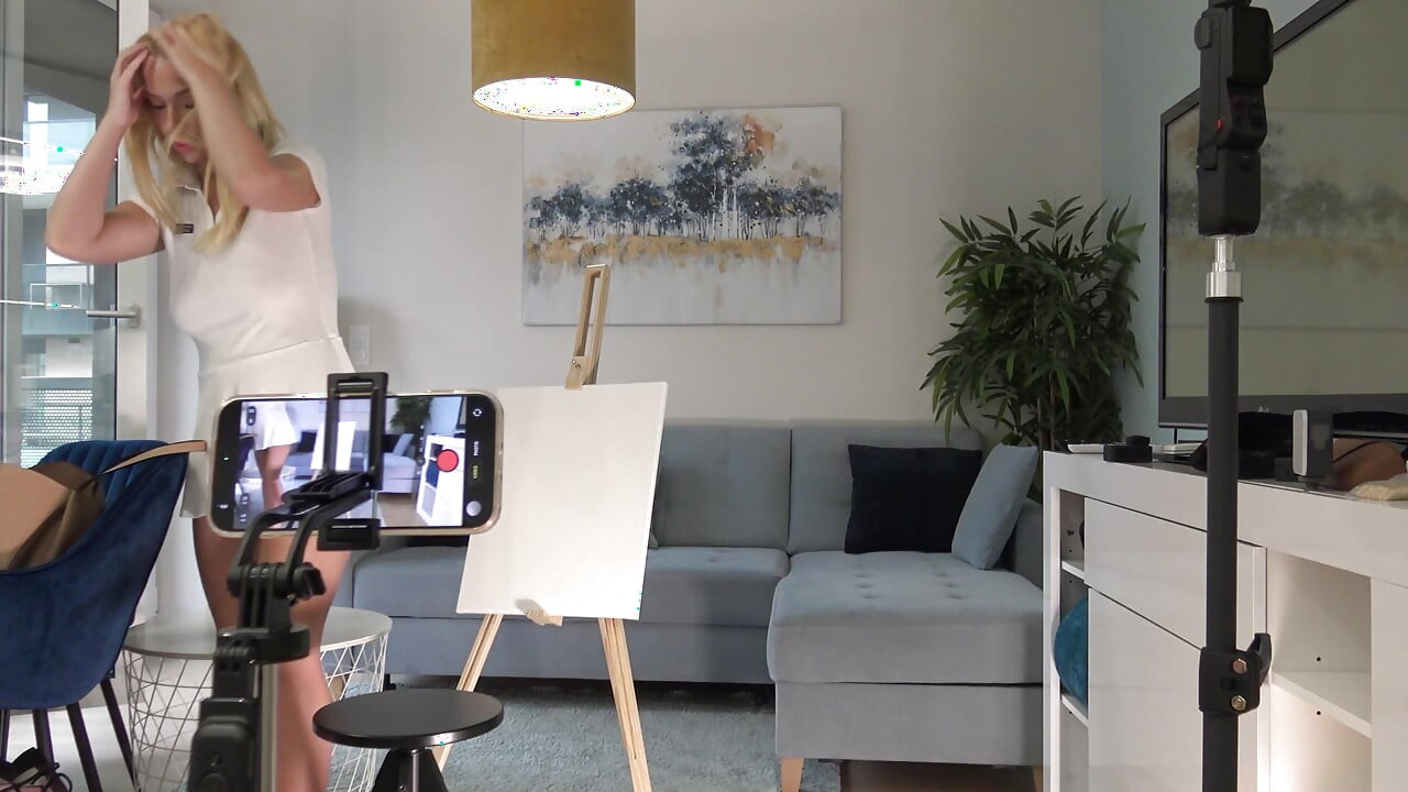 Big tits big ass all natural hottest blonde painter dreams about a dick and a small cock appears for her to play with