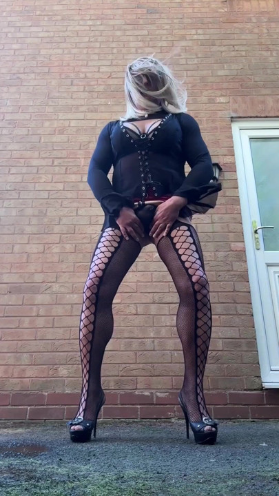 Sexy Crossdresser Kellycd2022 strip down to sexy fishnet outfit and heels | Clip 3