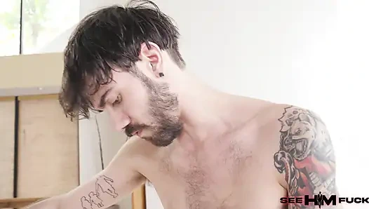 Tattooed Nade Tasty Jerking Off While Getting His Ass Eaten!