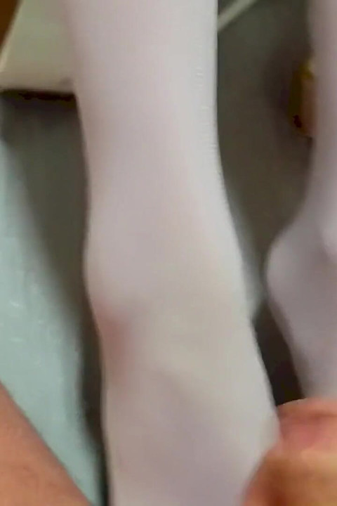 MILF Plays with Her Feet and Cock and Gets a Cumshot on Her Pantyhose, POV