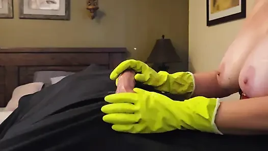 Super CLOSE UP Latex Gloves and Hot Oil POV Edging Penis Massage with HUGE CUM SHOT
