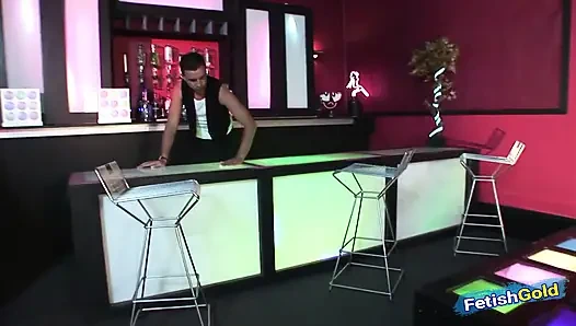 Muscular barman and horny policeman fucks hard busty army girl