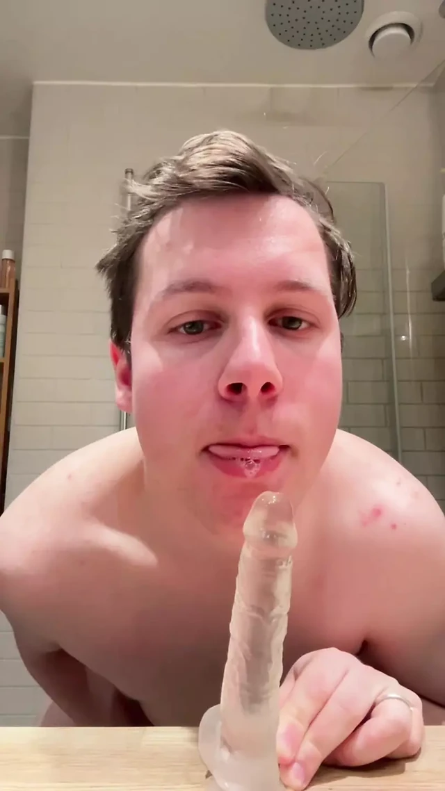 Norwegian sub training his throat on dildo