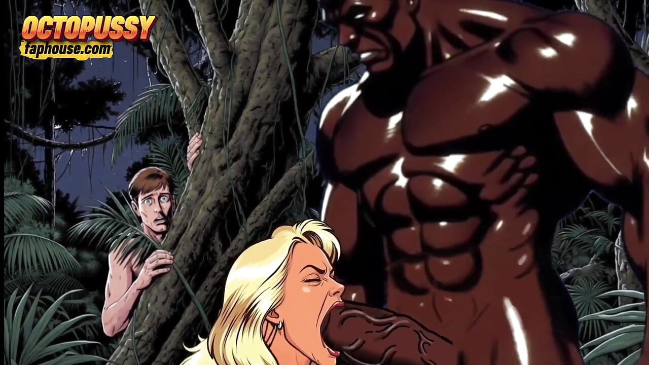 Sexy White Wife Tastes a Big Black Cock in Front of Her Cuckold Husband. Cartoon Comic Story