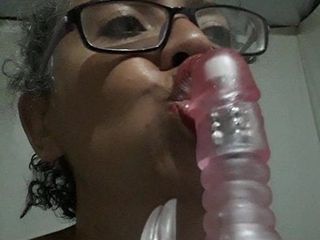 Blowing my hot pink dildo