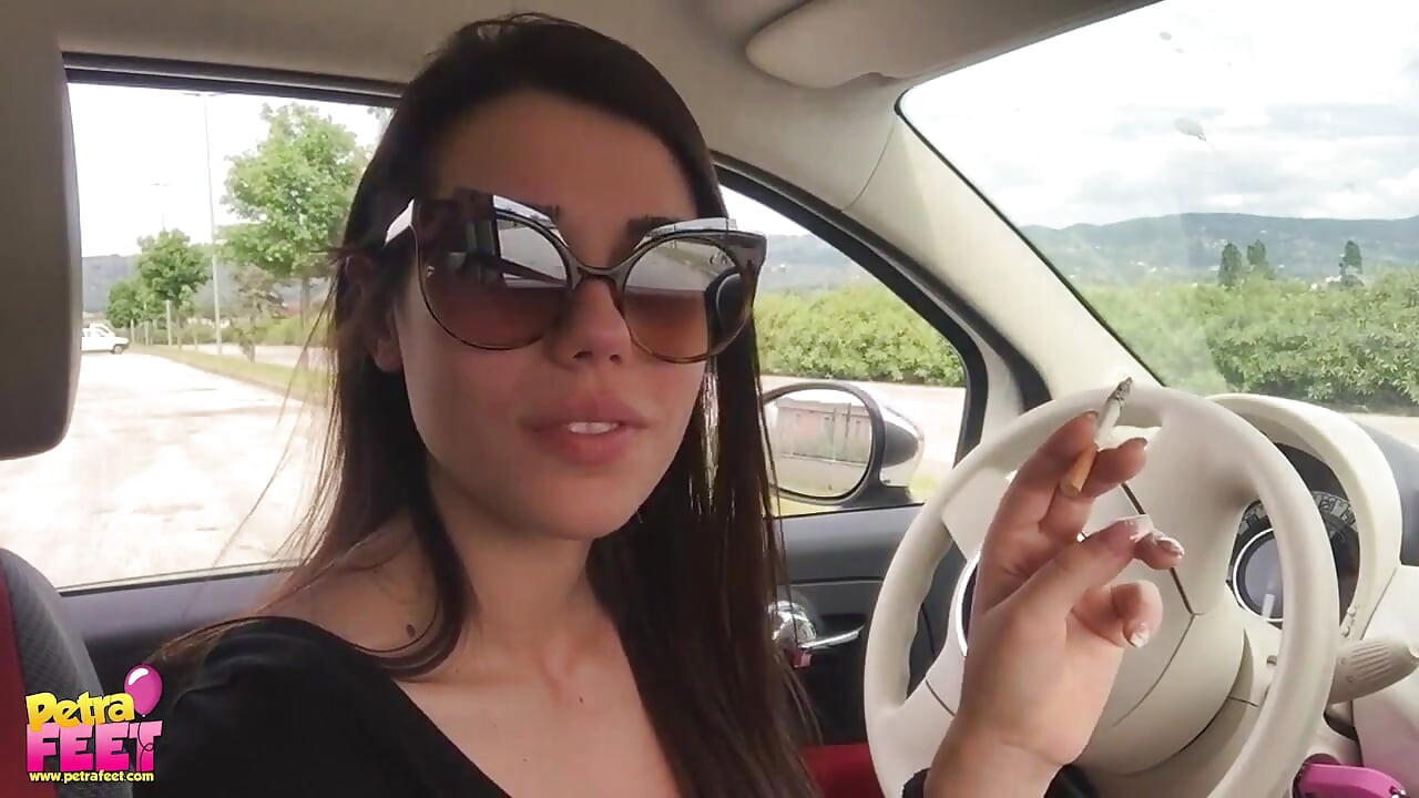 Smoking in the car with hot teen