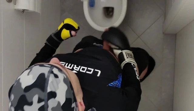 Wanking with boxing glove
