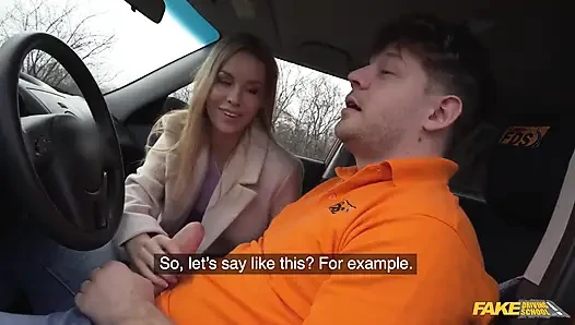 Fake driving school - straßenrage, gefolgt von grobem fick, glückliche bee kann nicht auf eine gesichtsbesamung warten
