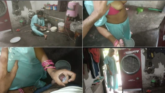 In the kitchen, water was taken out of penis, showing big boobs and Hindi audio best handjob.