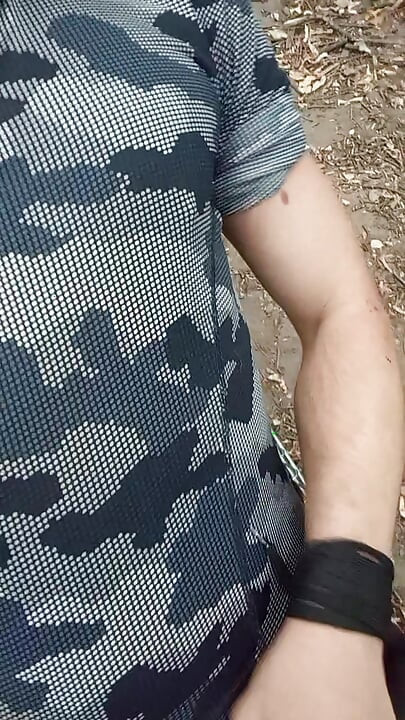 Wild jerking off at the edge of the forest, screaming with lust