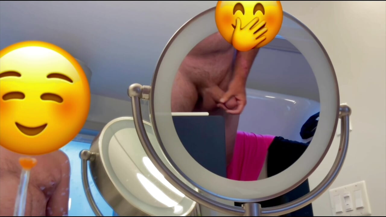 Pre-shower and shower wank with cum