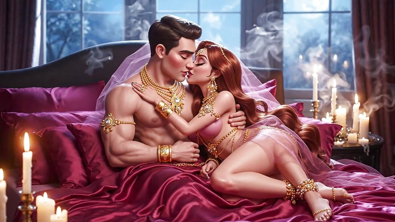 Amantes del lujo de dibujos animados, dormitorio íntimo, romance - compilación - adornos de oro sensual pasión animada