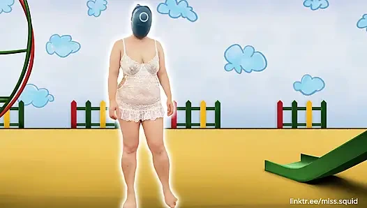 Мисс Кальмар занимается упражнениями в белом нижнем белье