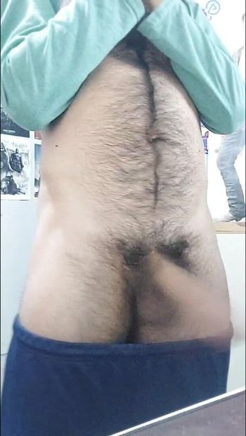 Masturbating my fat, hairy and long penis in my room