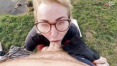 Cherry Aleksa met her admirer on a walk by the lake. Blowjob by the lake