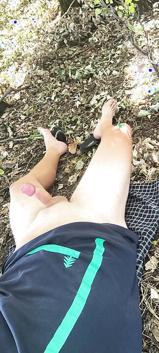 Tail jerking off in the forest