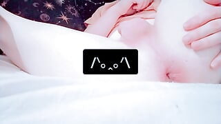 Femboy using dildo on bed