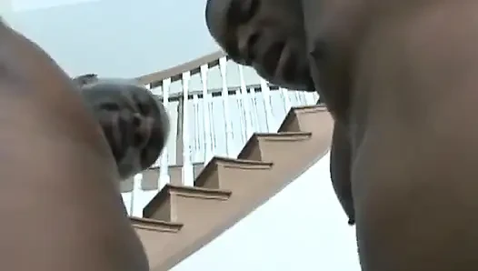 Blonde whore is scared by this two long rods