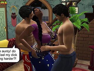 Часть 3 - возбужденная индийская грудастая тетушка Shwetha с двумя молодыми пареньками