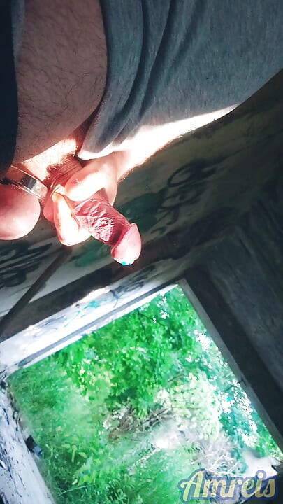 Emptying huge eggs in an abandoned building in the city.