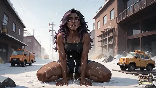 cewek kulit hitam terbaik di snowy street! Kenikmatan ratu kulit hitam dengan rambut ungu dientot habis-habisan sampai mengerang keenakan