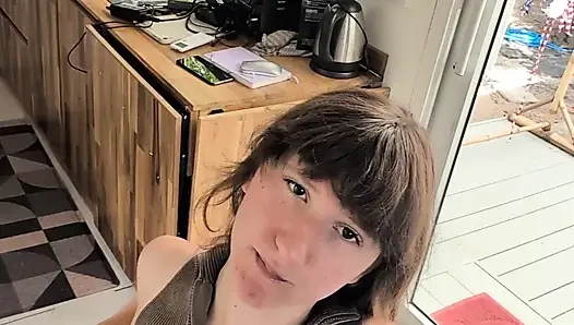 Horny Beautiful Cute Teenage Masturbation Shot from Above with Dildo and Blowjob