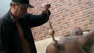 Horny guy gets long line of big smooth balls up his ass