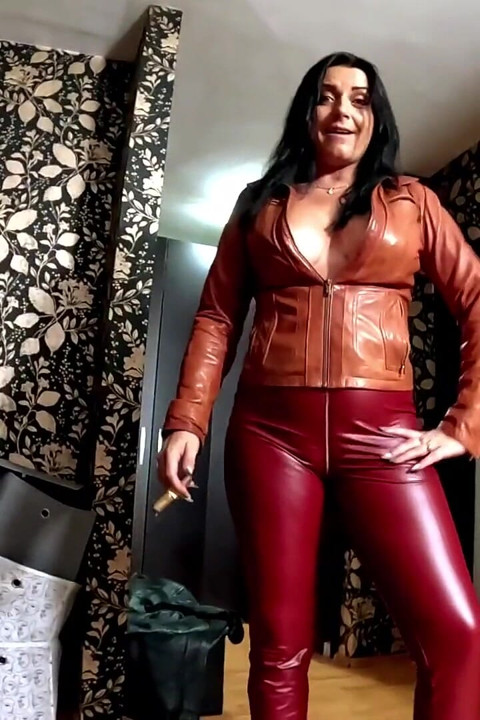 Brown Leather Zipper Pants POV, Big Cigar, Reverse Cowgirl and Double Cum