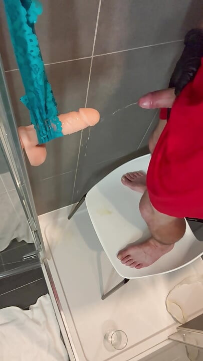 Sucking on huge cock. My wife saw it and joined in!