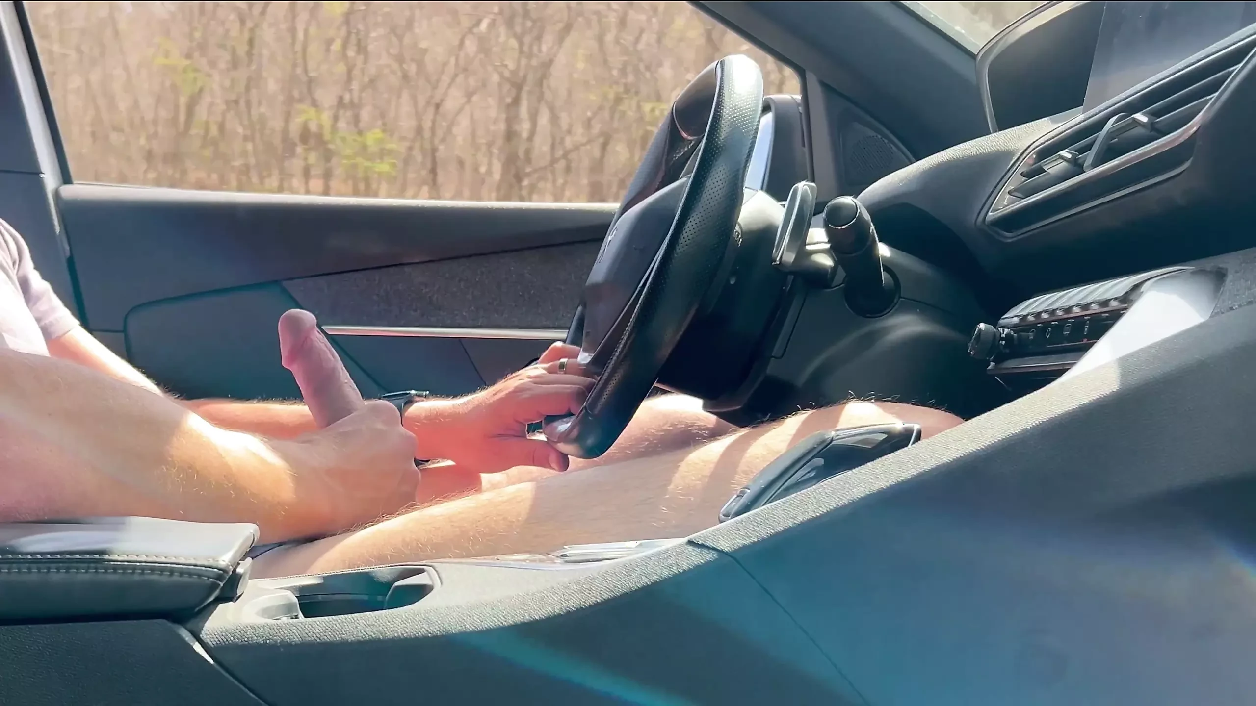 🚗 Beenjoy - Big cock masturbation in the car and big cumshot on the side of the road completely naked
