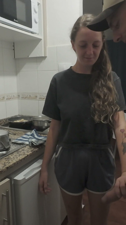 Step Daughter Cooks Dinner With Step Dad, Things Get Saucy And Start To Sizzle In The Kitchen | Clip 1