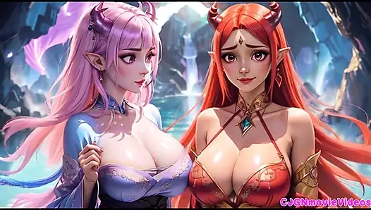 Lezbiyenler birlikte öpüşüyor, ai animasyonu