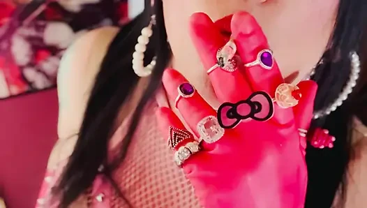 For Those Who Love Latex Gloves & Smoking! Tina Snua Wears Gloves With Rings & Smokes A Cigarette