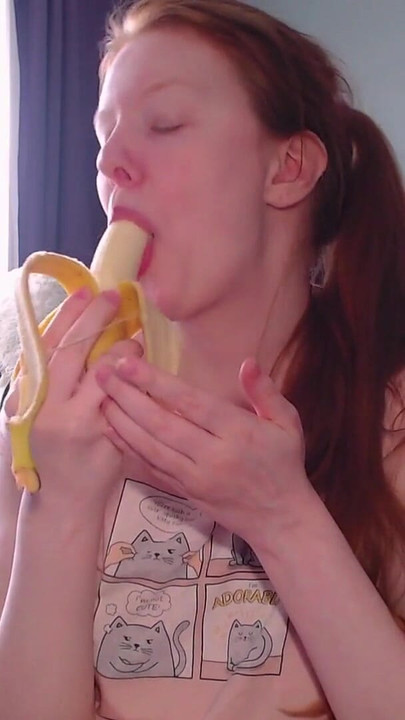 Spectacular moment from "It's time for a sweet snack! This banana looks soooo much like your dick! Look how greedily I suck it!"