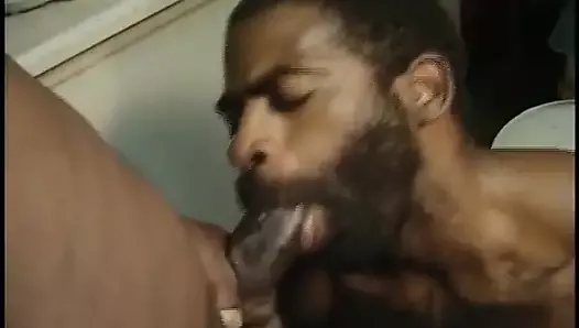Chubby Black Guy Bangs a Friend with Hairy Ass and Cums on His Leg