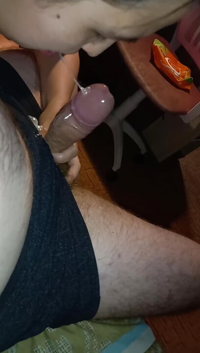 Korean woman sucks cock in close-up, creampie in mouth