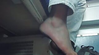 Public Shoeplay in Train with Black Stockings