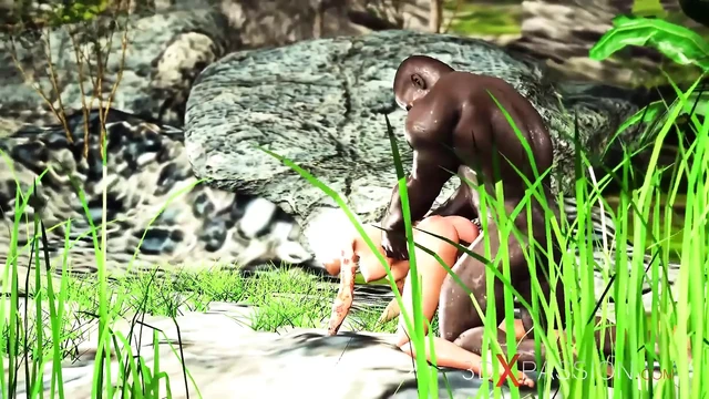 Outdoor hot sex! Big black cock fucks hard a sexy blonde in the island