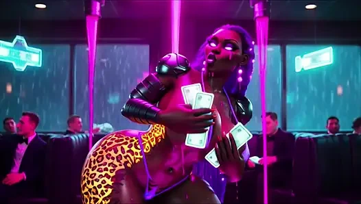 Cyberpunk Neon Oil Twerk: Nude Voluptuous Back Dances 2034